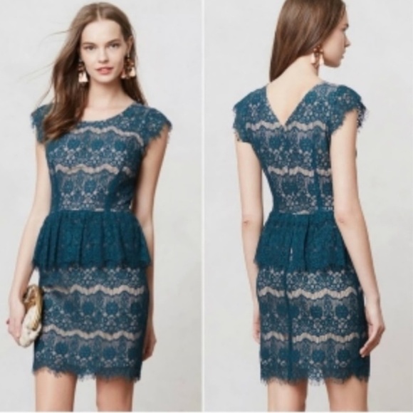 Anthropologie Maeve Teal Lace Sheath Dress Size Large - Picture 1 of 13
